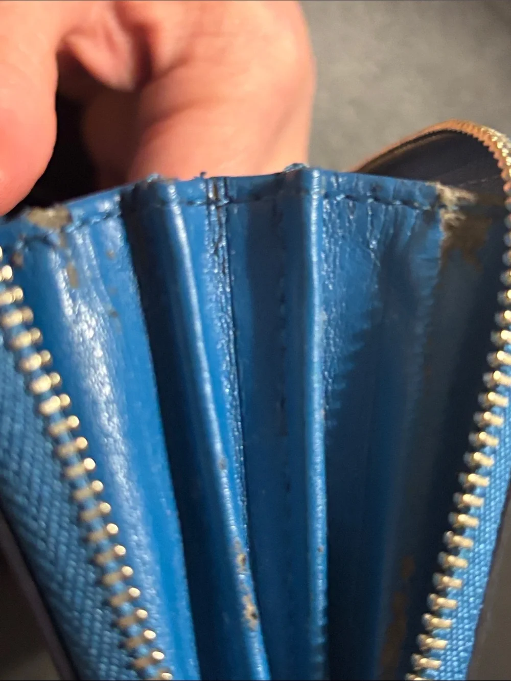 Coach Bright Blue Leather Zip Wristlet with Gold Logo